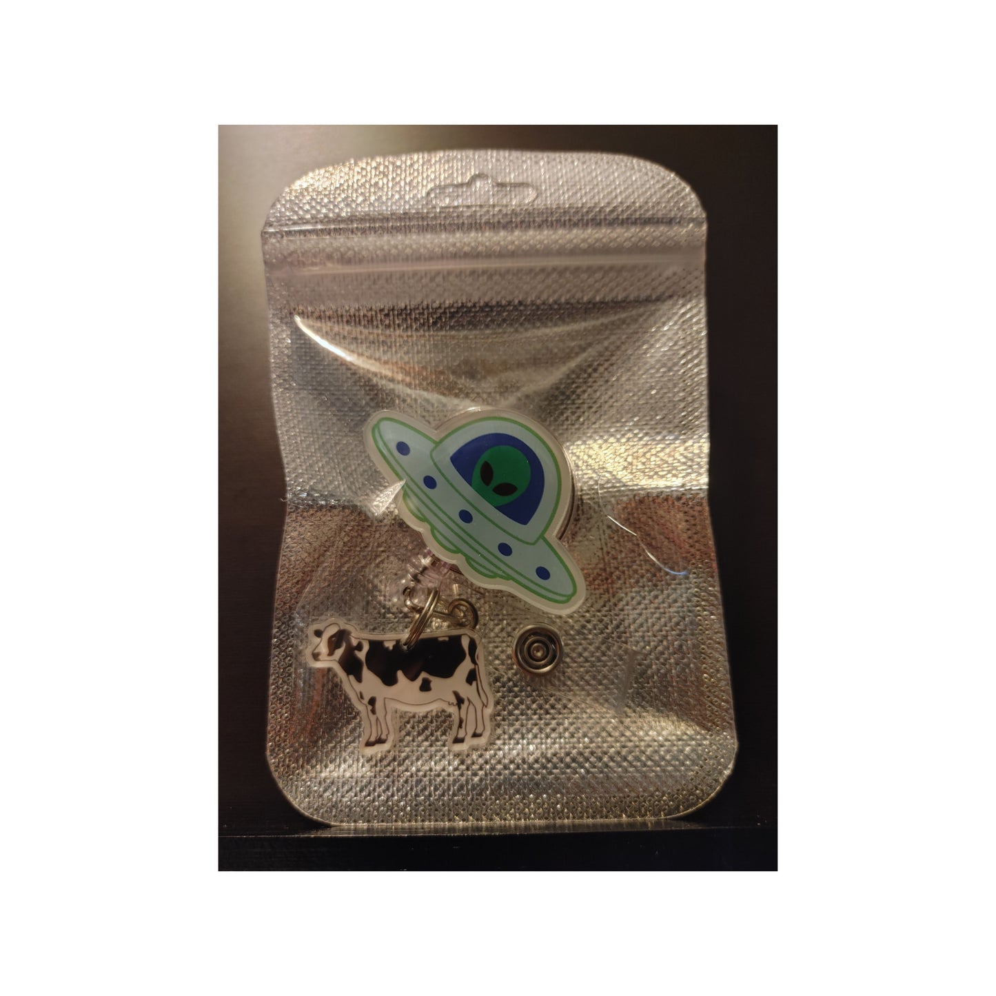 #107 Alien and Cow Acrylic Retractable Badge Reels