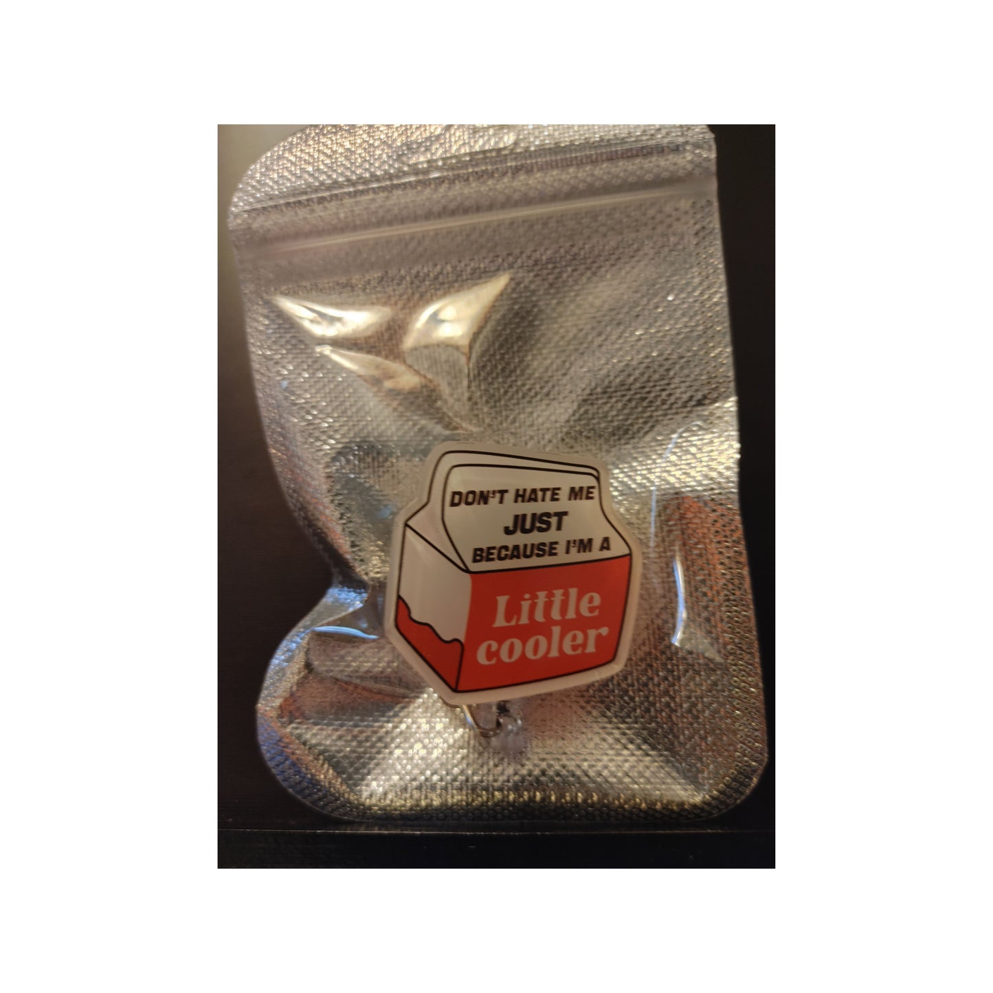 #108 Don't hate just because I'm a little cooler Acrylic Retractable Badge Reels