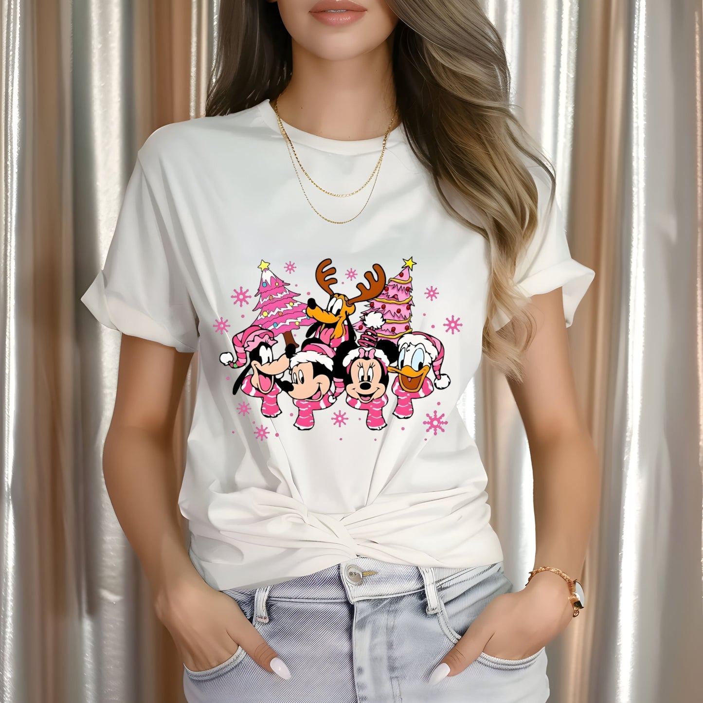 Mickey& friends pink Christmas DTF Transfer ONLY