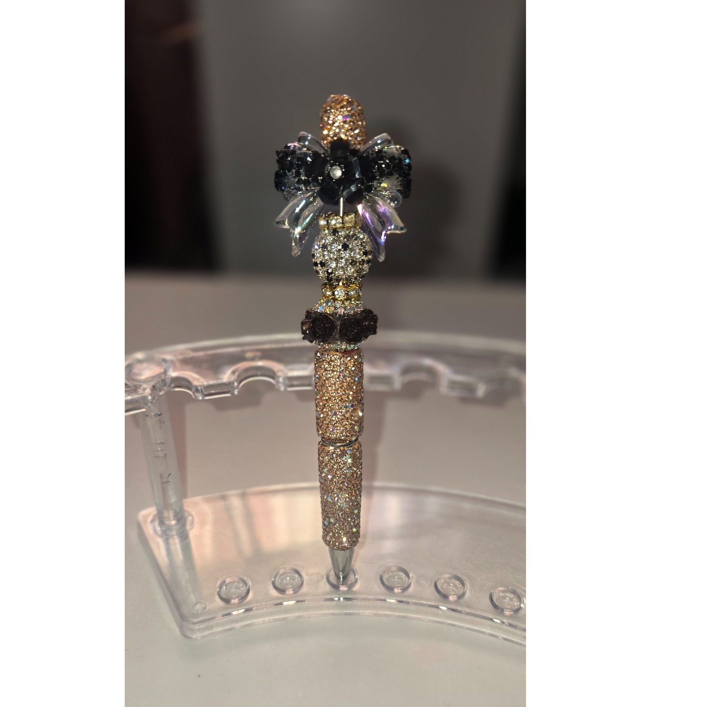 #110 Black and Gold Blinged Beaded Pen