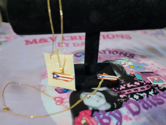 Puerto Rico Flag Pendant with chain Necklace