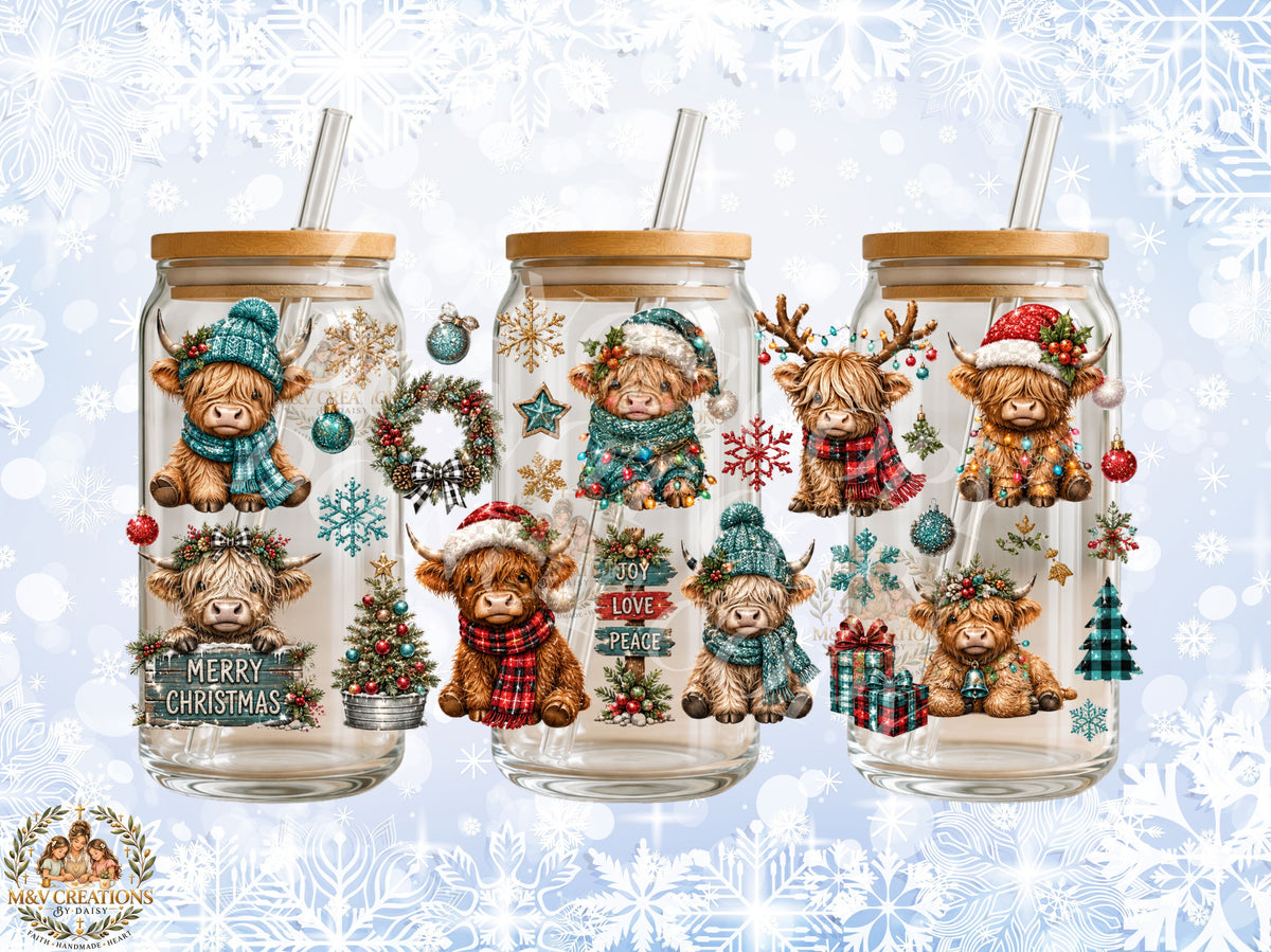 Highland Cow Christmas UVDTF CUP WRAP