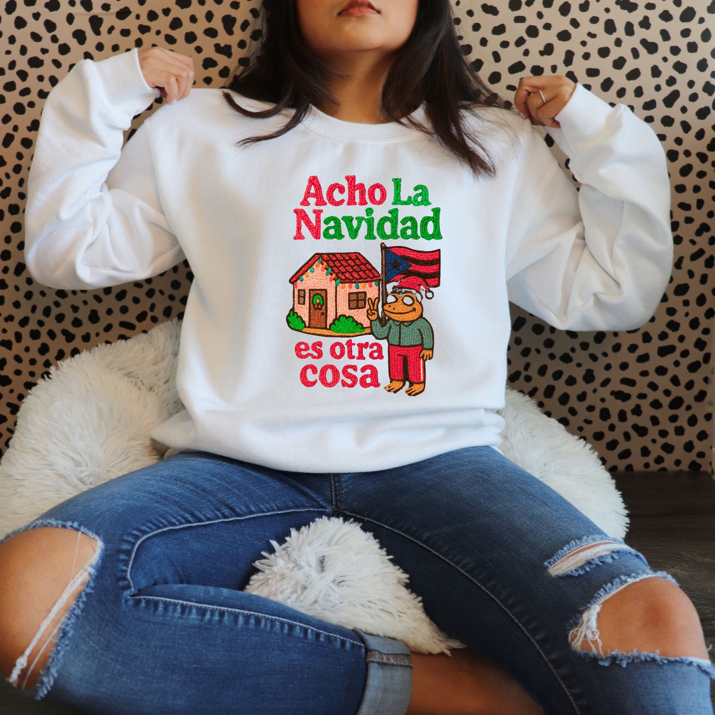 Faux Yarn Acho La Navidad es otra cosa DTF Transfer ONLY