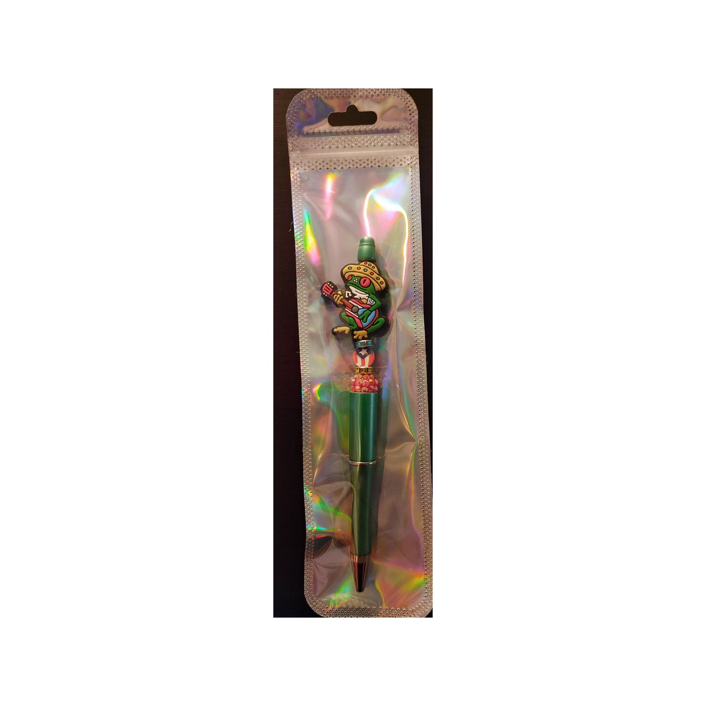#28 Puerto Rico Coqui Green Beaded Pen