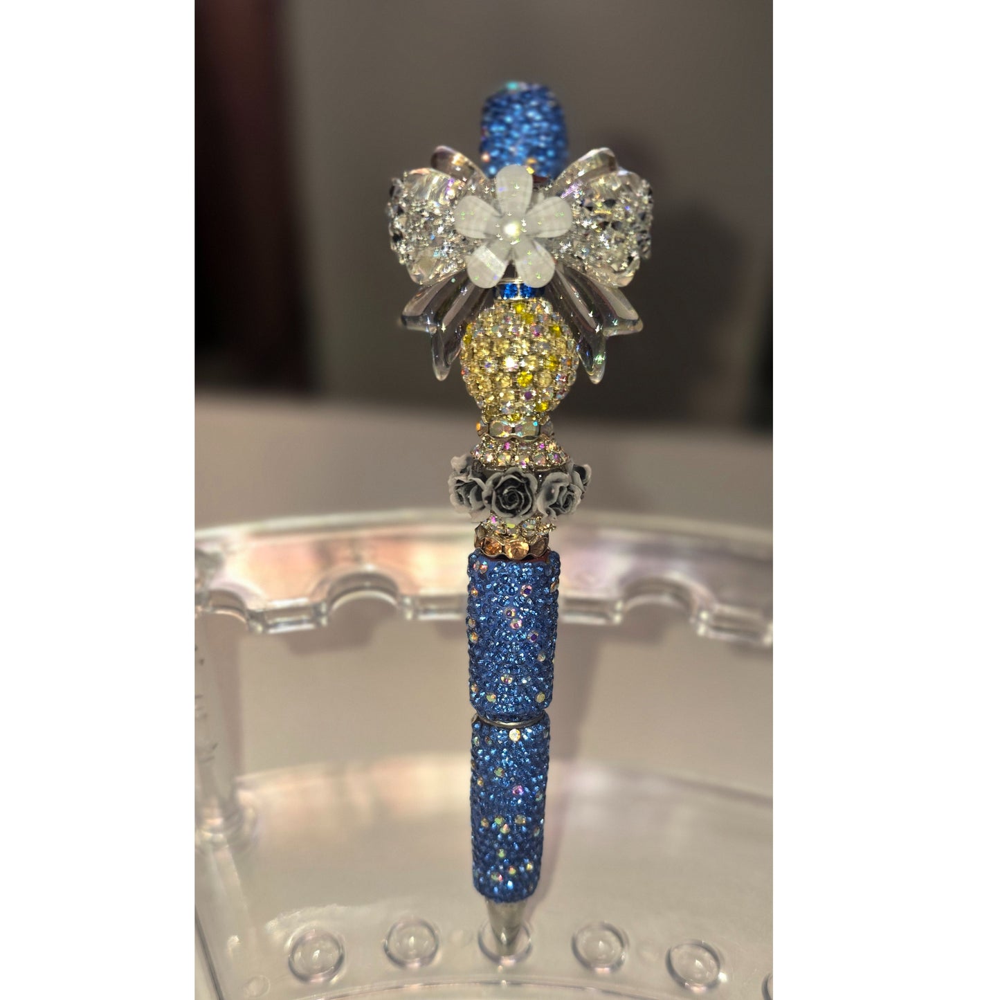 #112 Blue and Silver Blinged Rhinestone Pen