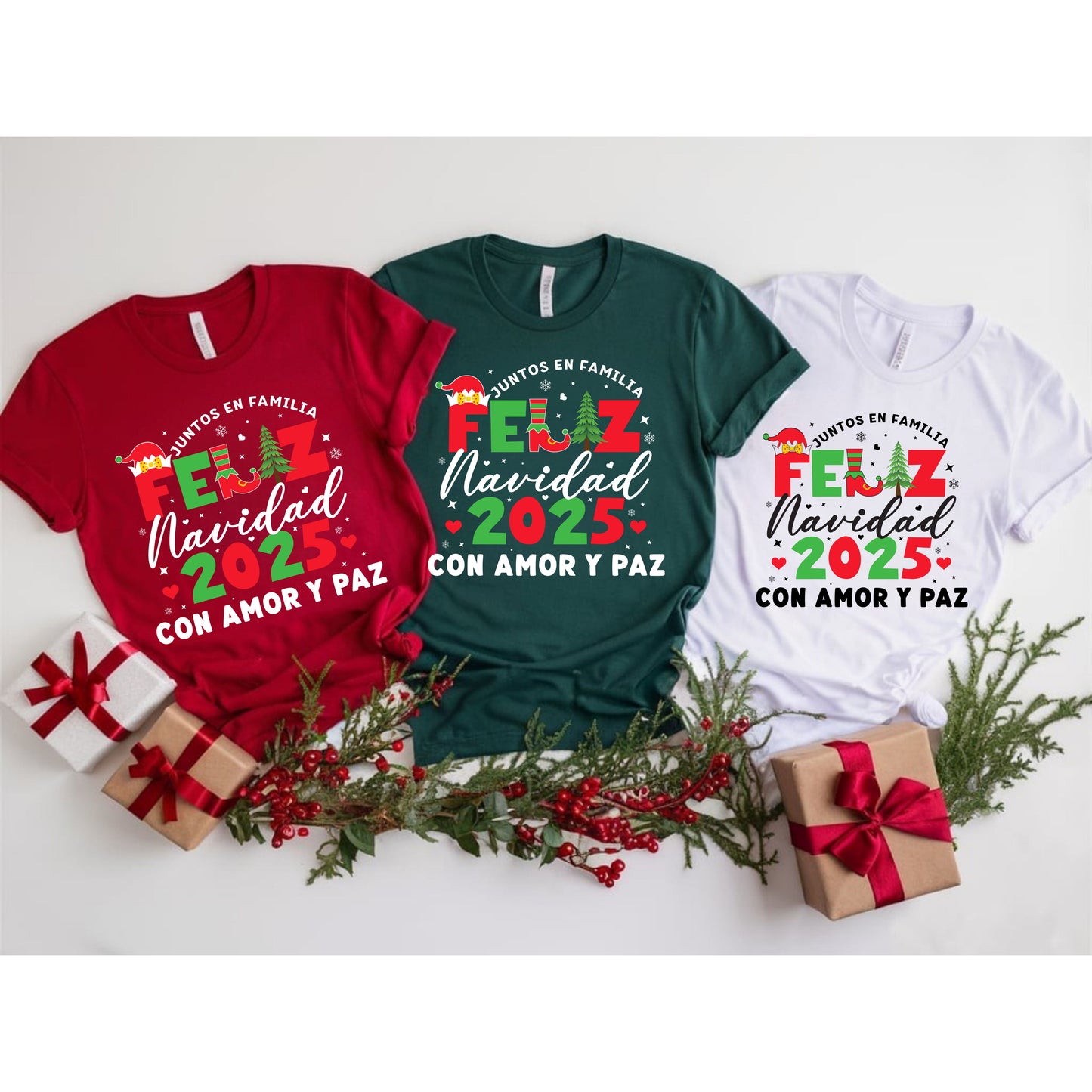 Juntos en Familia Feliz Navidad con Paz y Amor Shirts 2025