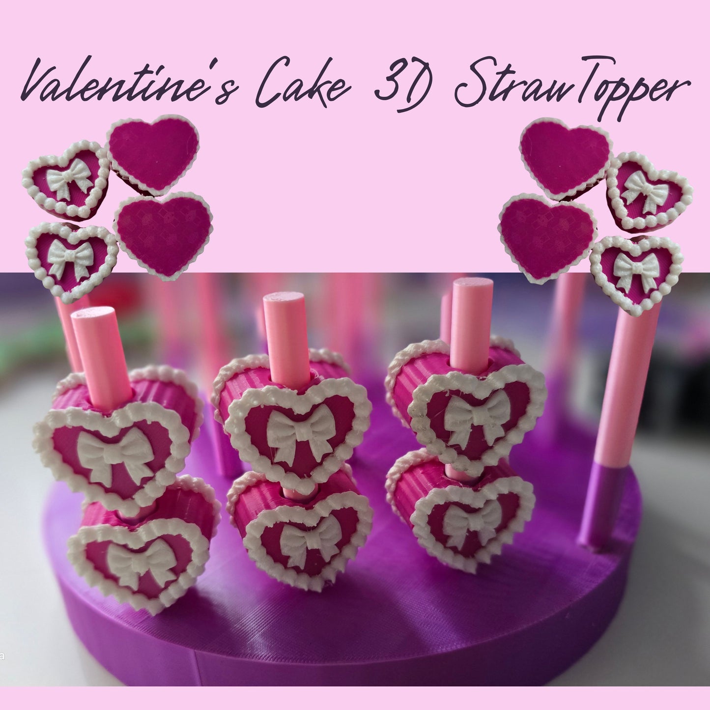 Valentine's Cake 3D Straw topper