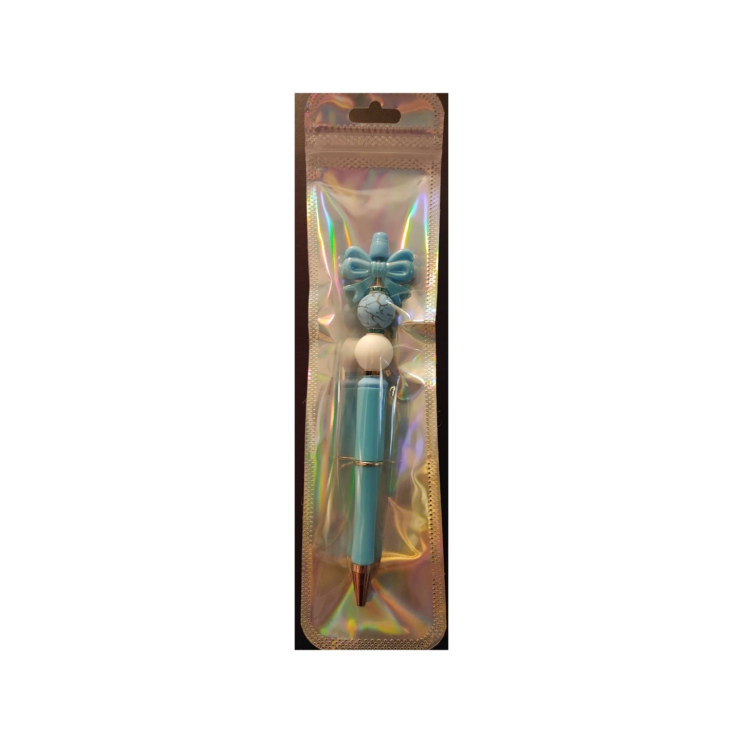 #42 Light Blue Bow on Light Blue Beaded Pen