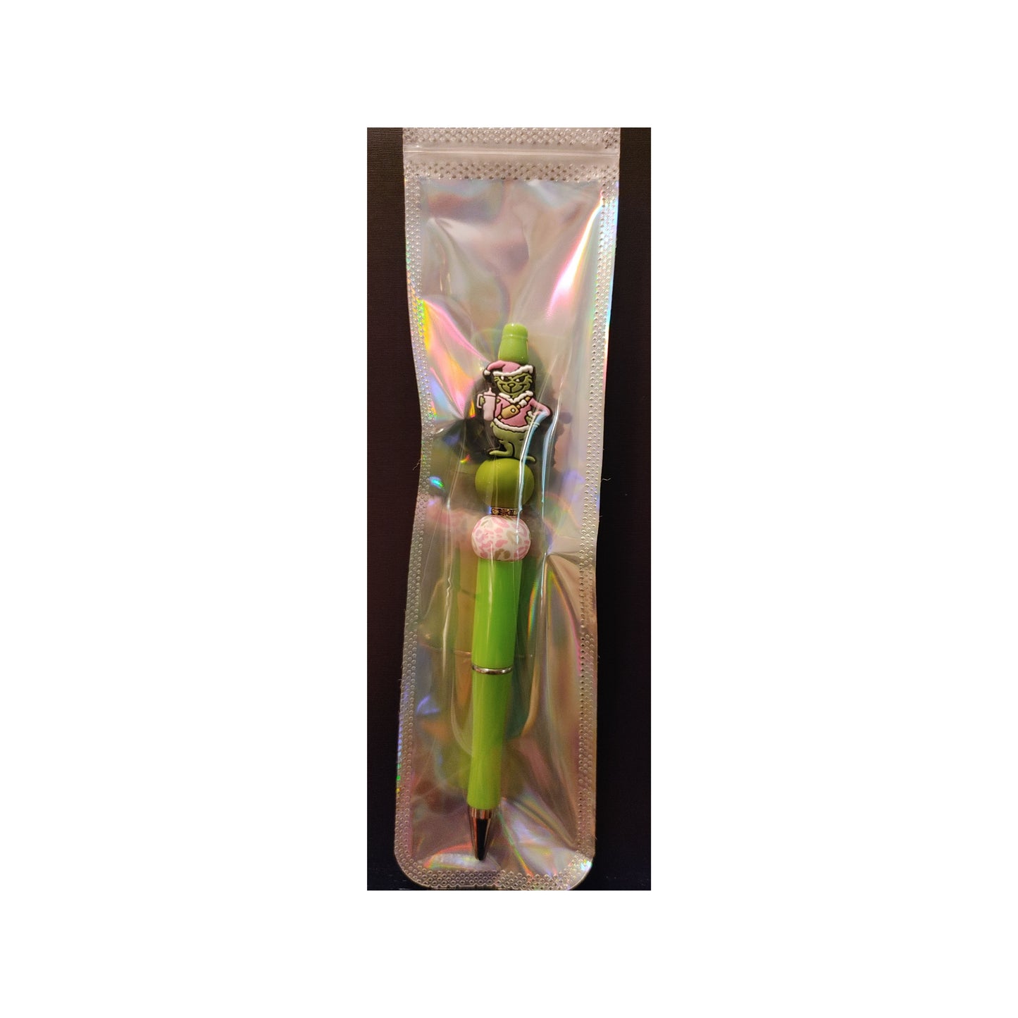 #43 Grinch on Lime Green Beaded Pen