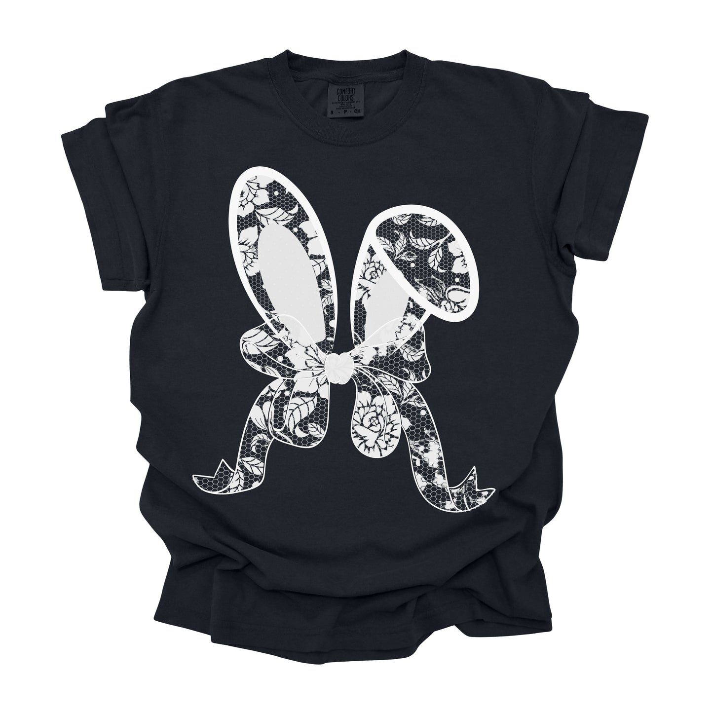 #330 white Lace-Bunny-Ears-With-Bow- DTF Transfer