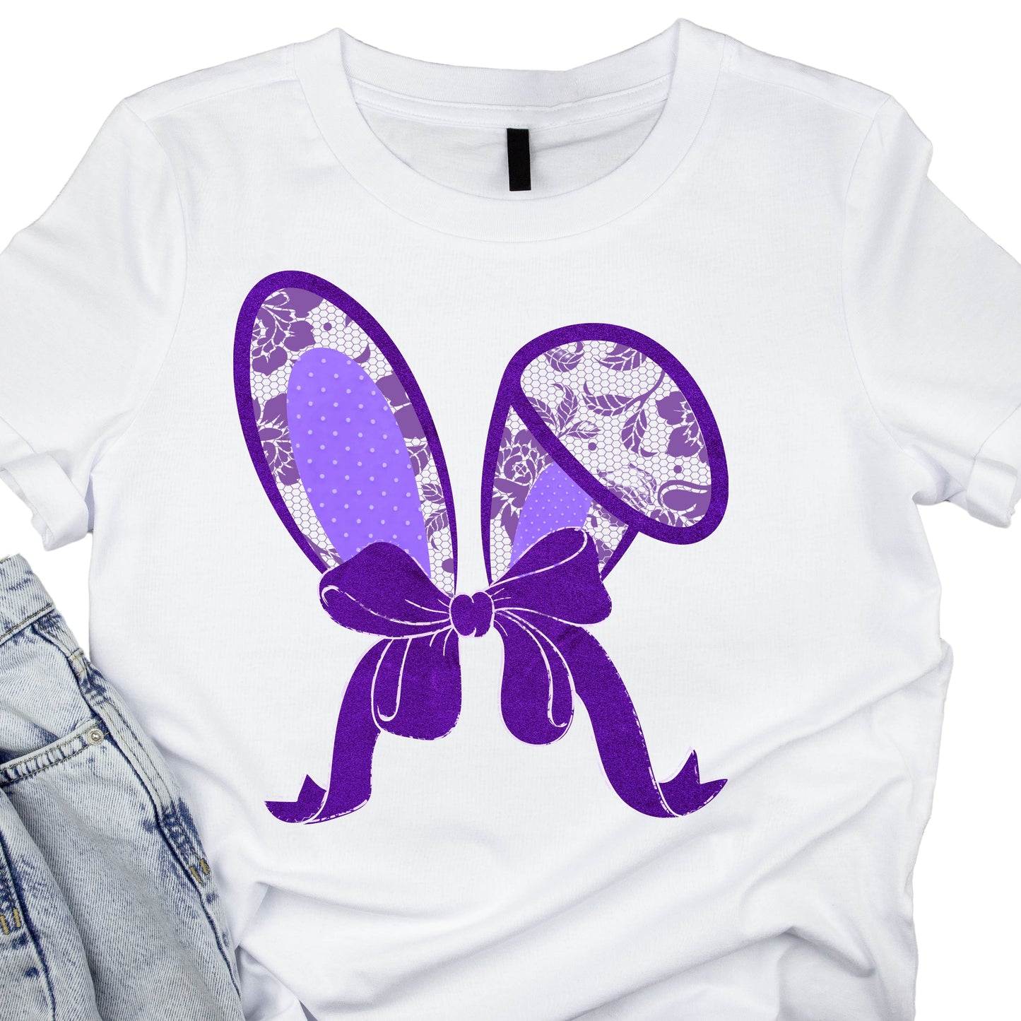 #332 Purple-Lace-Bunny-Ears- DTF Transfer