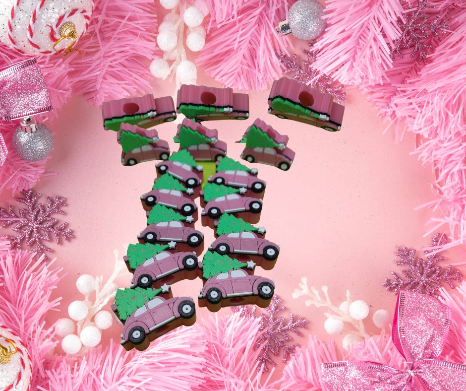 Pink Buggy with Xmas Tree 3D Straw topper