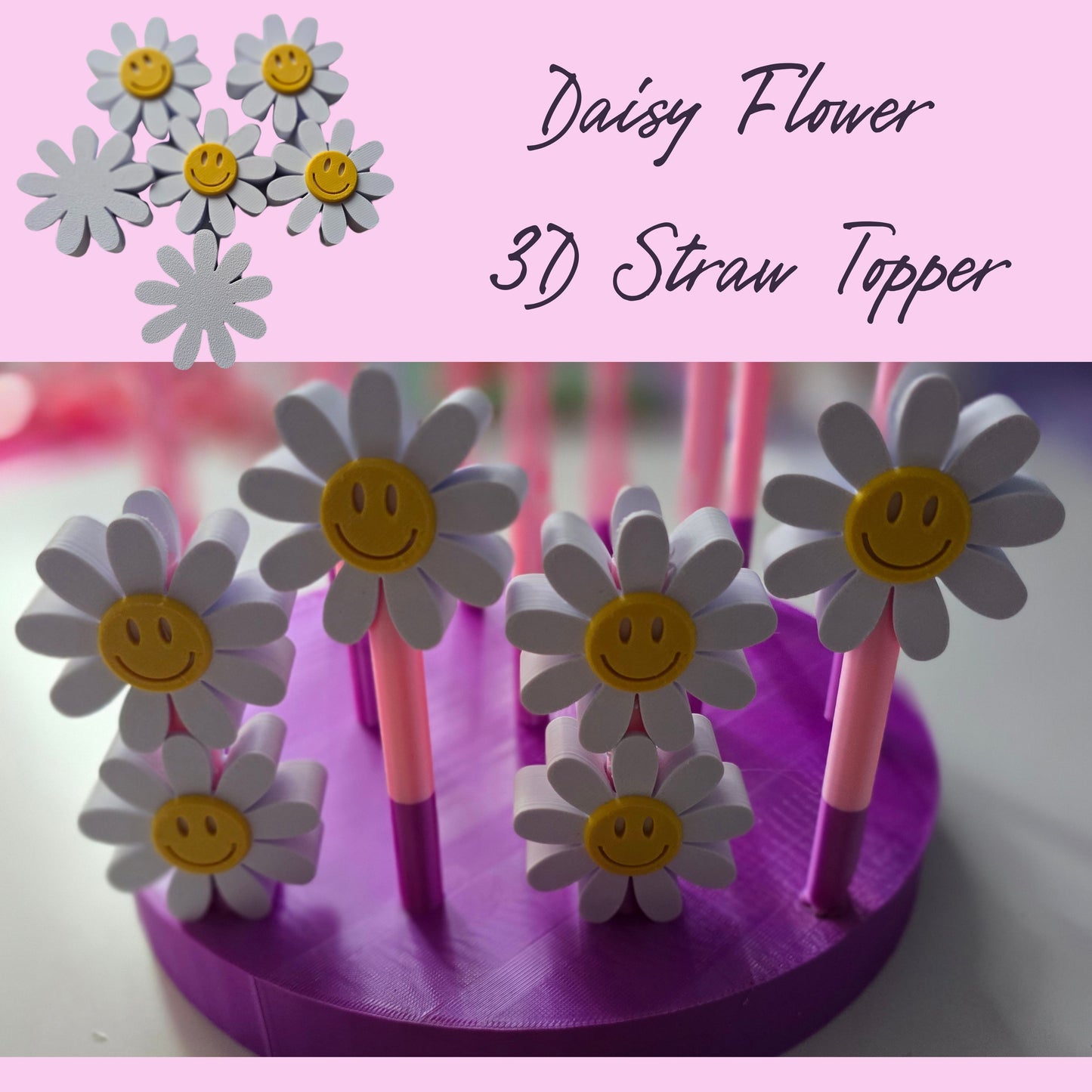 Daisy Flower 3D Straw Topper
