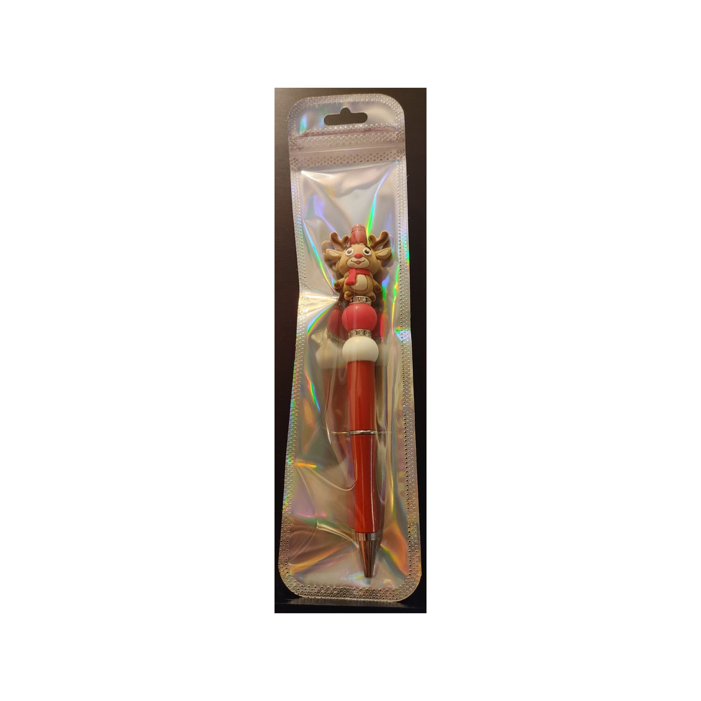 #70 Rudolph reindeer on Red Beaded Pen