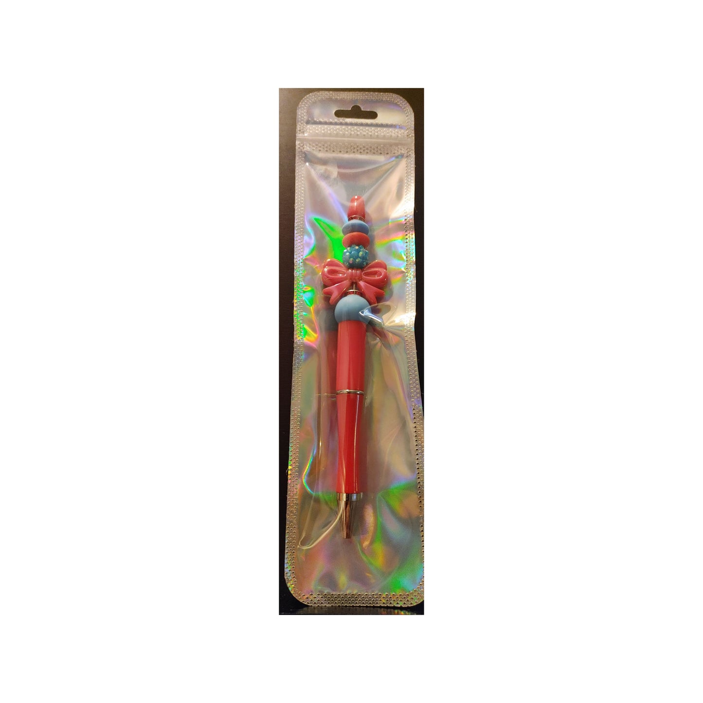 #71 Red bow on red Beaded Pen