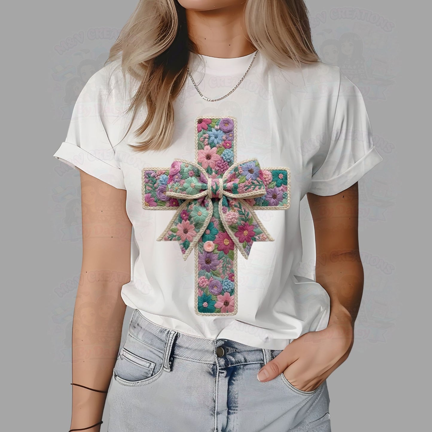 Faux Embroidery Cross DTF Transfer