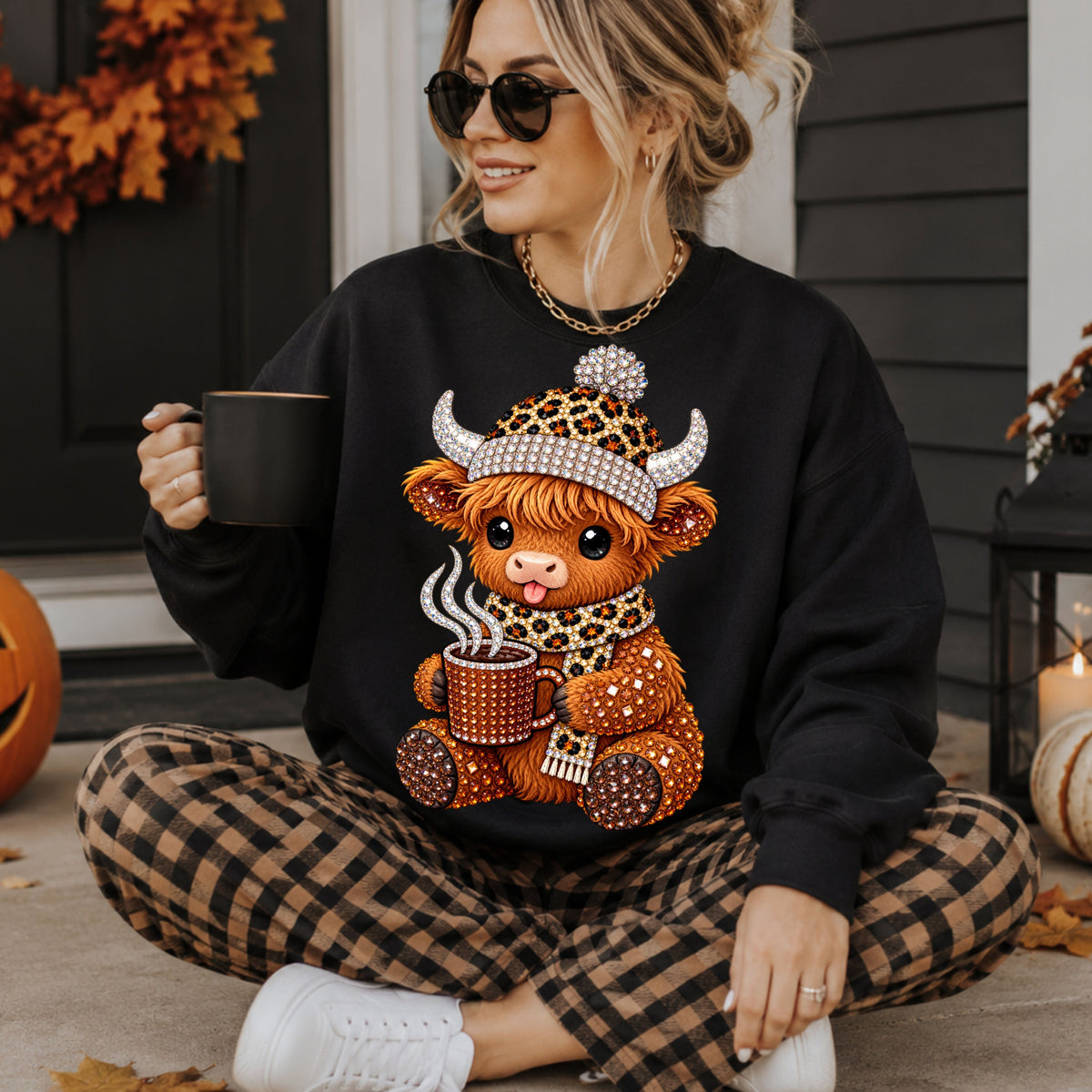 Cozy Rhinestone Cute Highland cow shirt