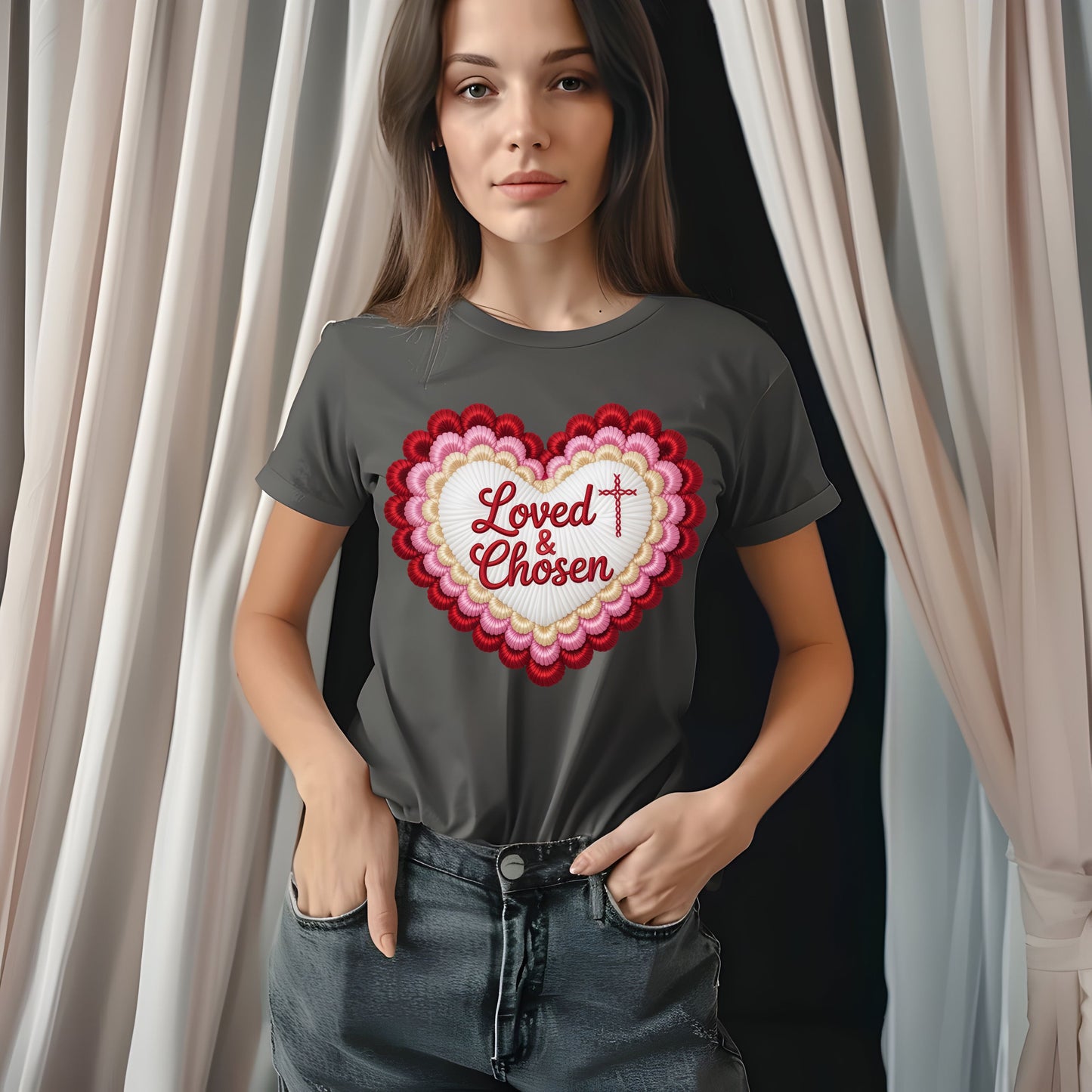 Faux Knitted Loved & Chosen Heart DTF Transfer ONLY