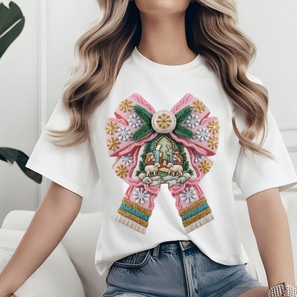 Faux Yarn Nativity Bow DTF TRANSFER