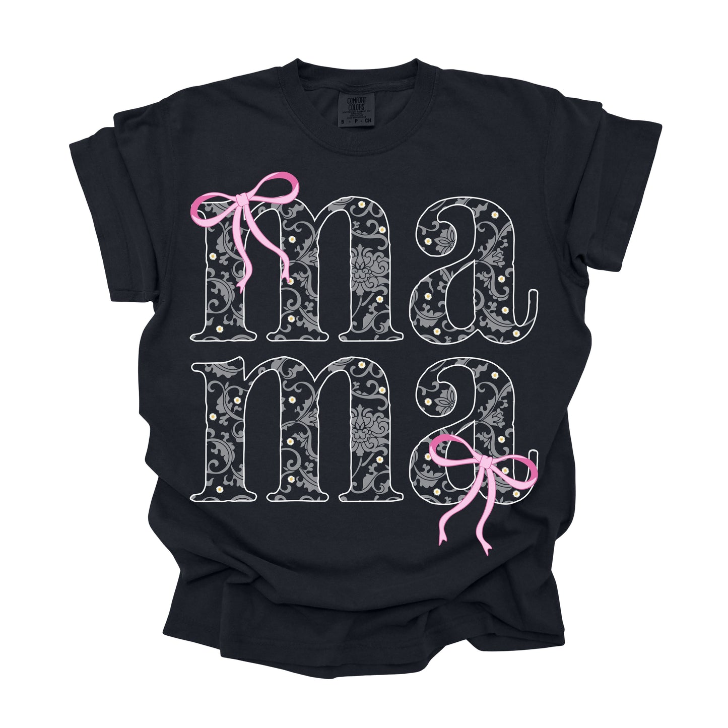 Mama white lace with pink bows (DTF Transfer )