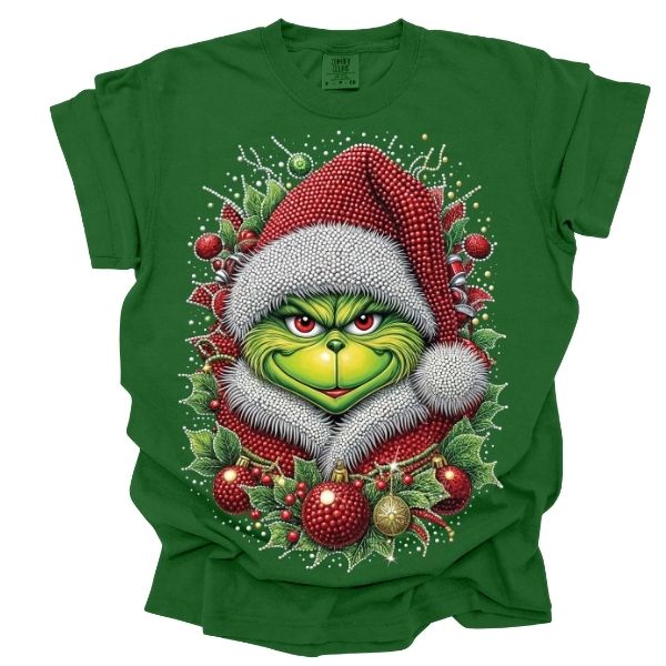 Rhinestone Grinch w/ornaments DTF TRANSFER