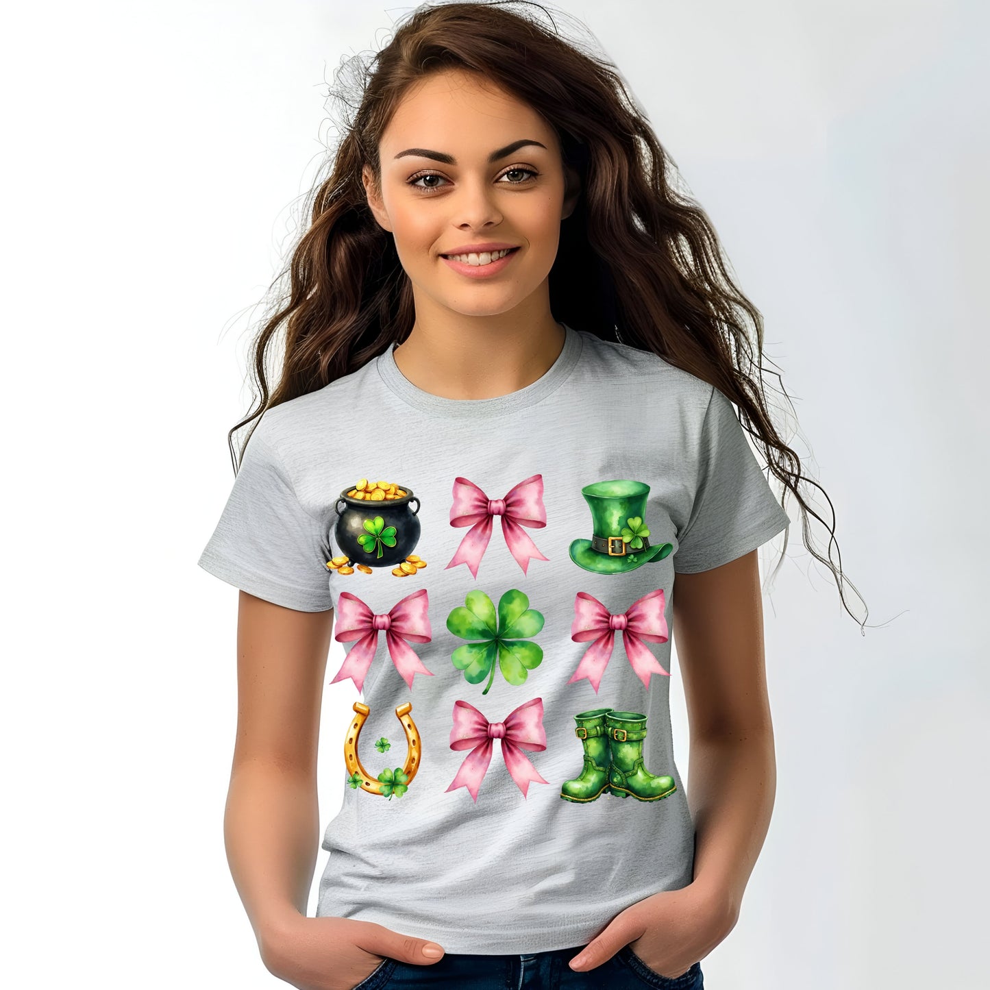 St-Patrick's-Day-Pink Coquette-Bow and lucky charms DTF Transfer