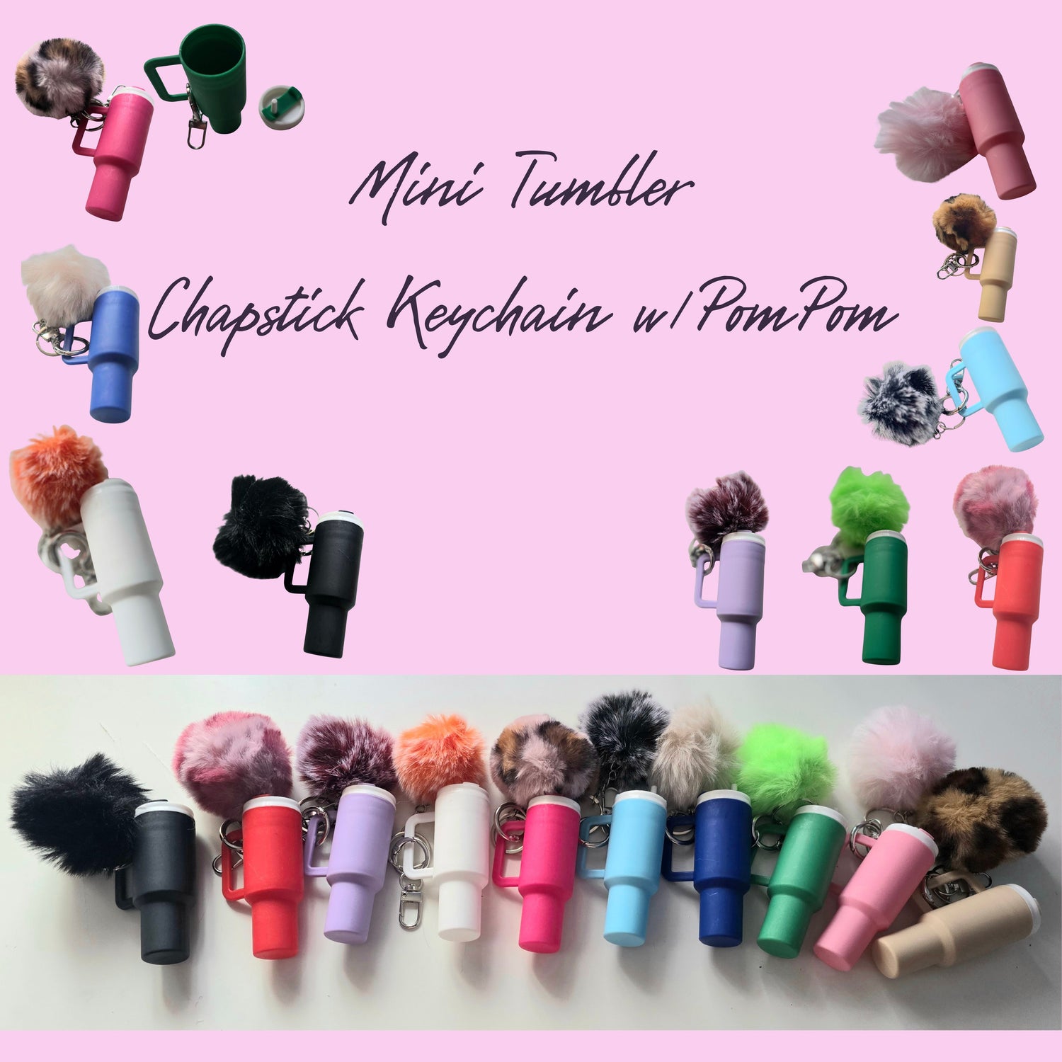 Mini Tumbler Keychain with Pompom