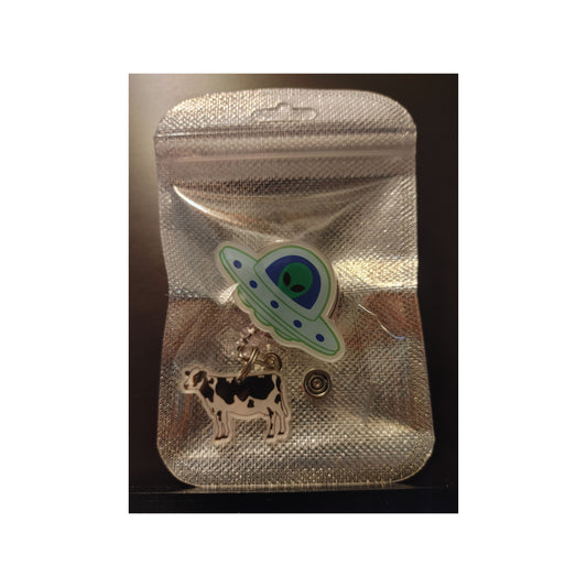 #107 Alien and Cow Acrylic Retractable Badge Reels