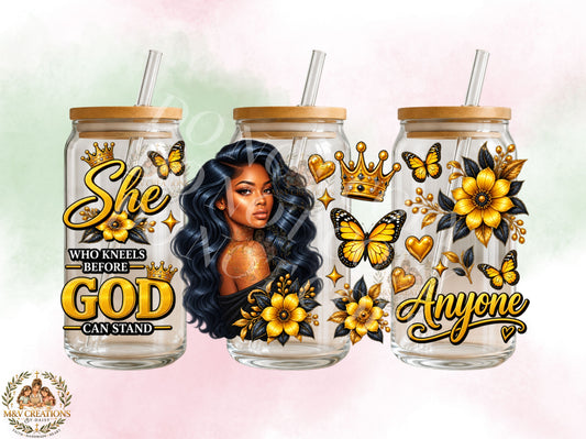 SHE WHO KNEELS BEFORE GOD   UV DTF CUP WRAP