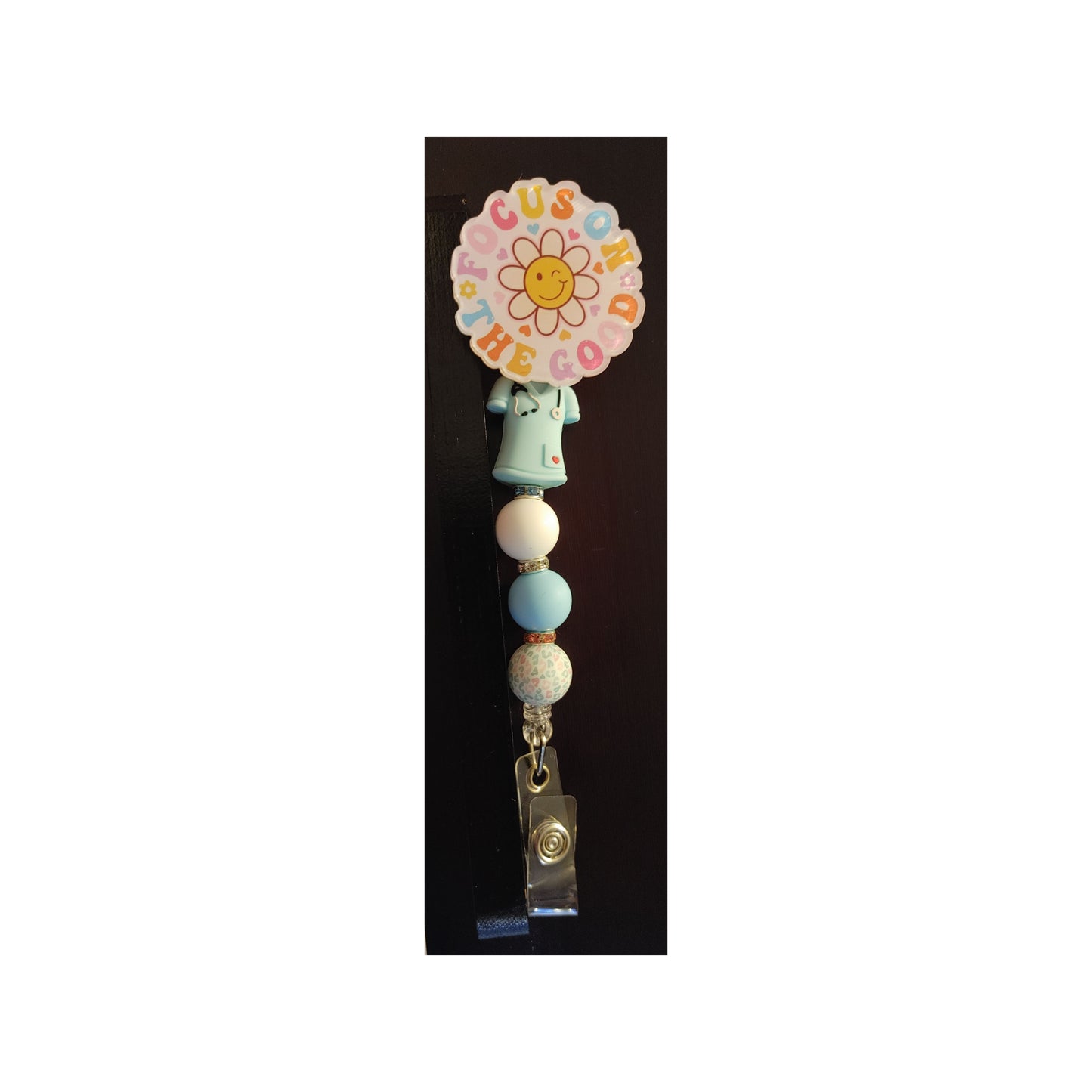 #127 Focus on The Good Acrylic Retractable Beaded Badge Reels
