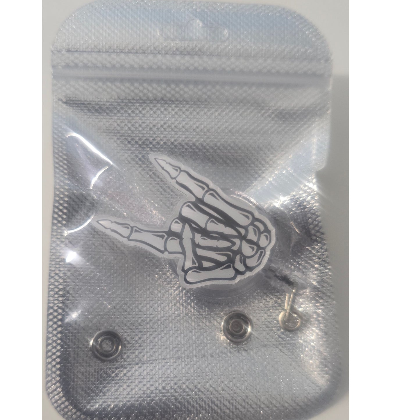 #133 Peace Skeleton Hand Acrylic Retractable Badge Reels