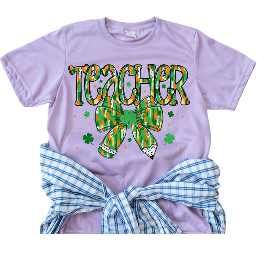 Teacher St Patrick's Pencil Bow    DTF TRANSFER