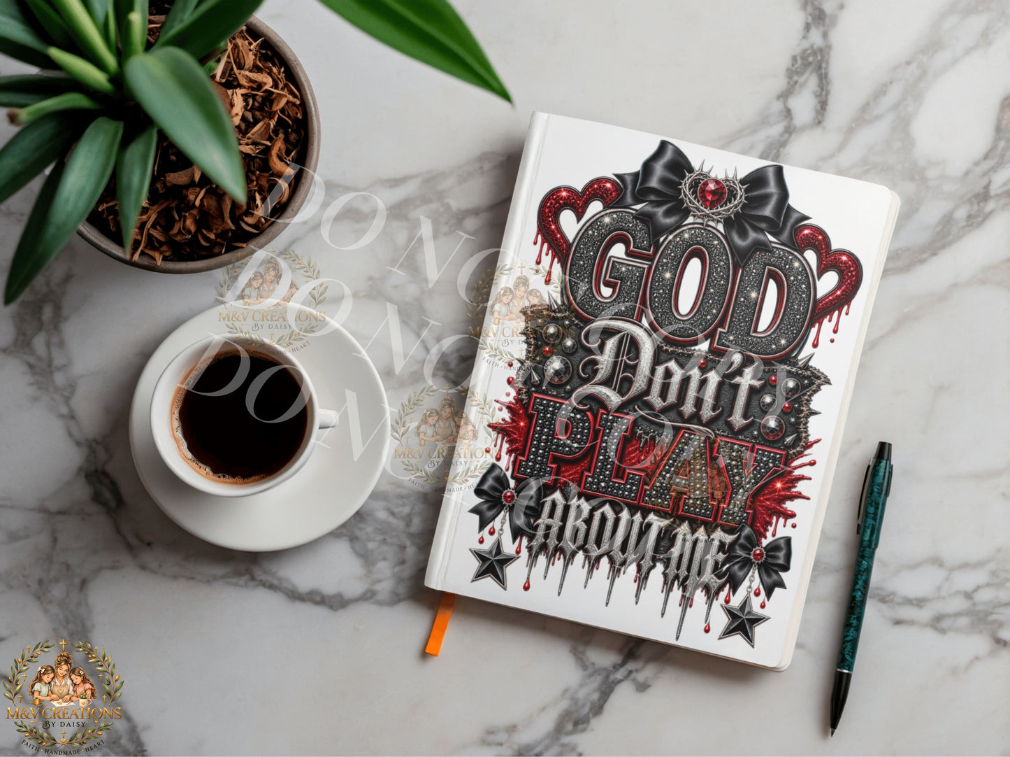 GOD DON'T PLAY ABOUT ME   (BLACK AND RED BOW ) Journal Decal