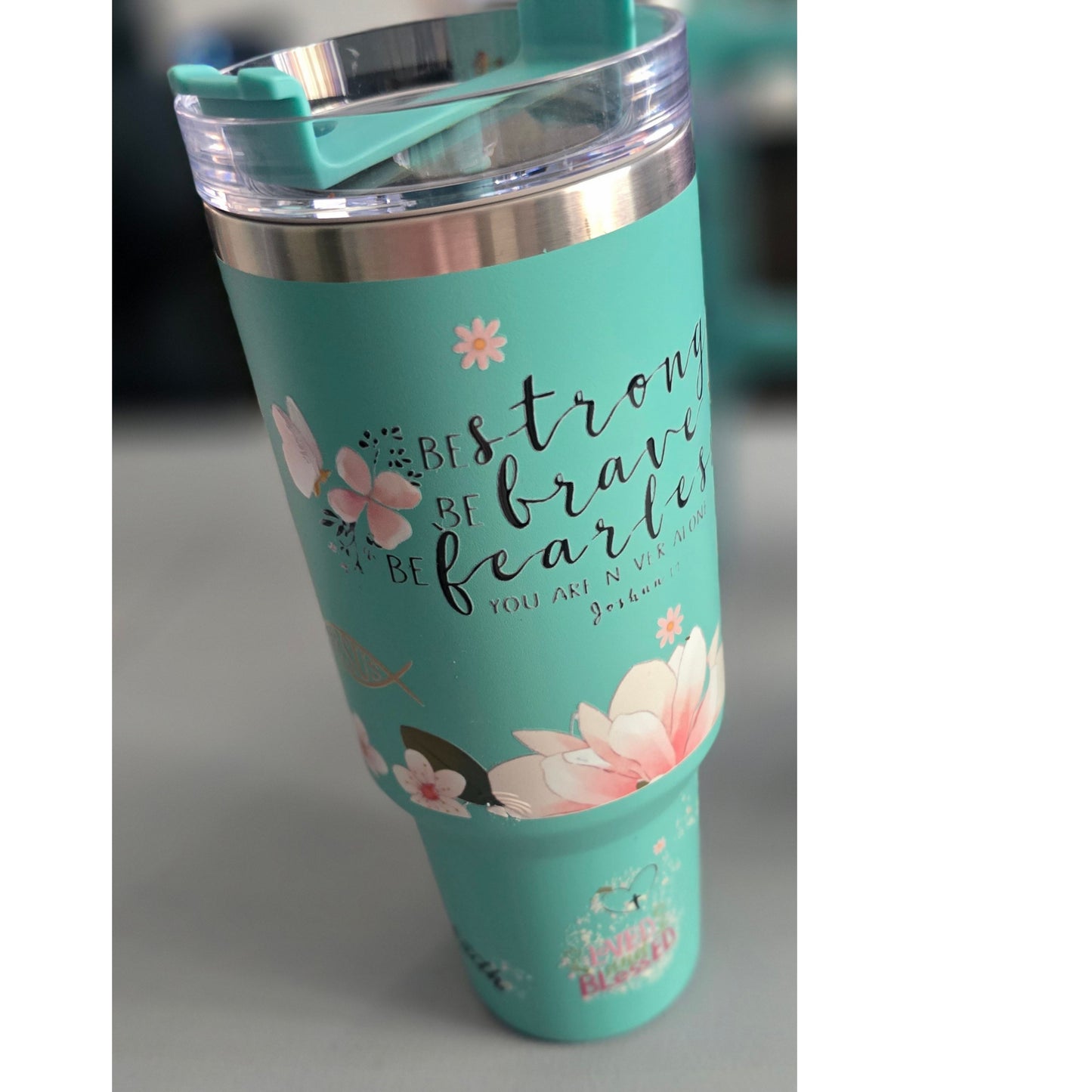 40 oz Tumbler with Inspirational UV Decal Quotes — Includes Straw