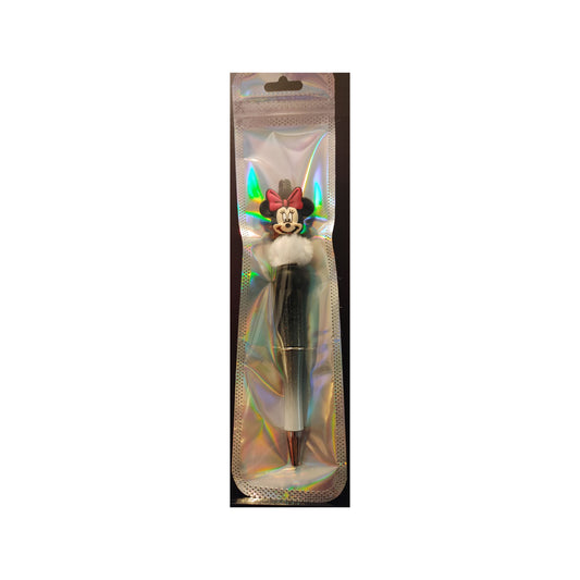 #19 Minnie Black/White Glittered Beaded Pen