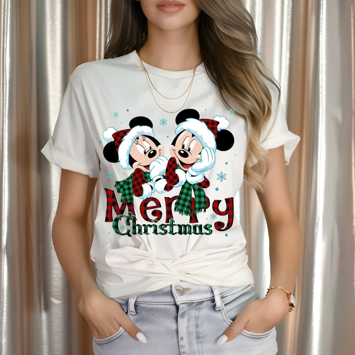Mickey & Minnie Plaided Merry Christmas DTF Transfer ONLY
