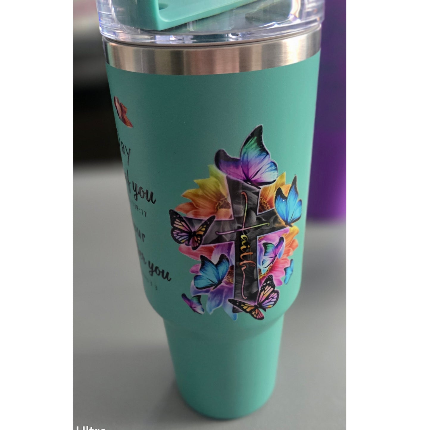 40 oz Tumbler with Inspirational UV Decal Quotes — Includes Straw