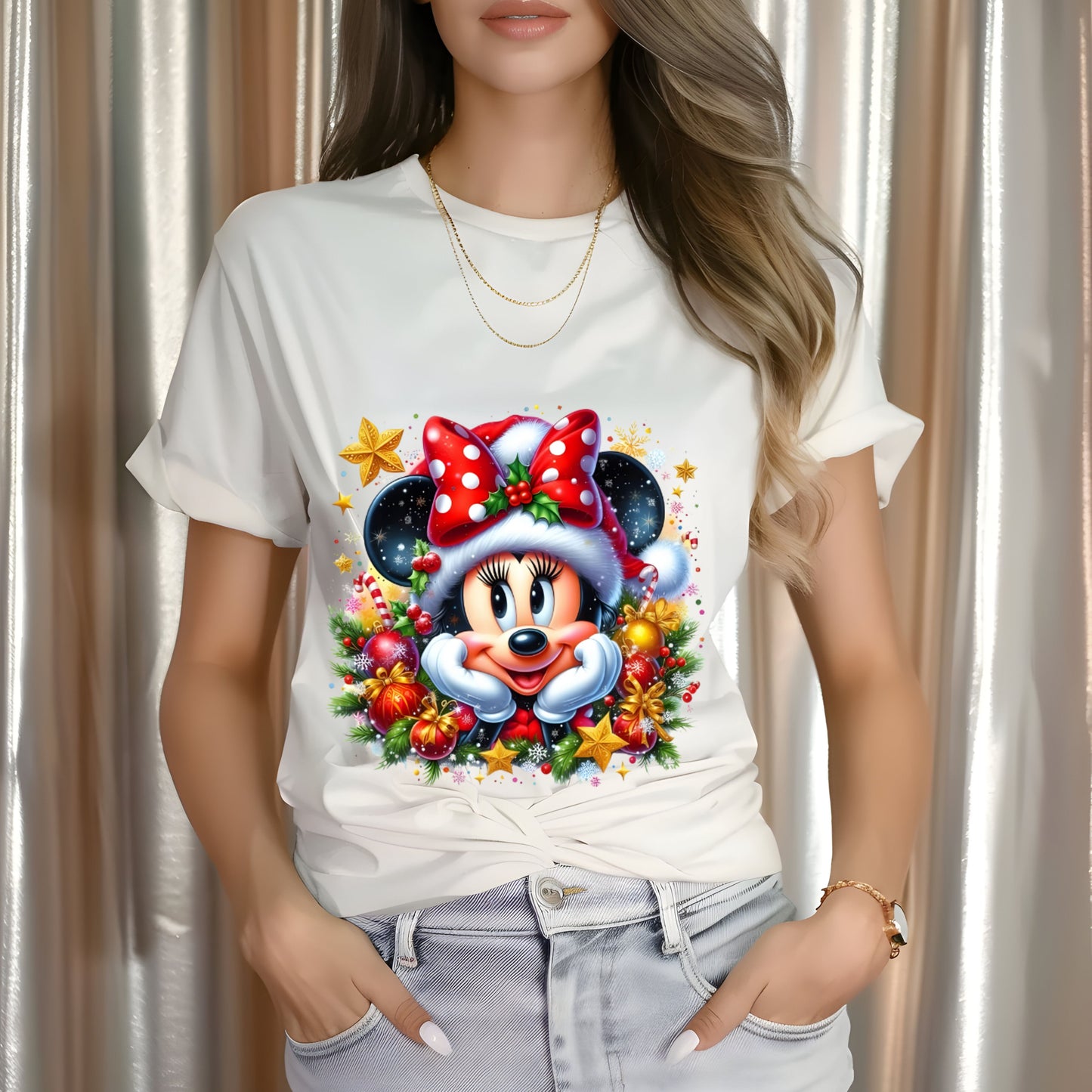 Minnie Christmas w/ Poca dot bow DTF Transfer ONLY