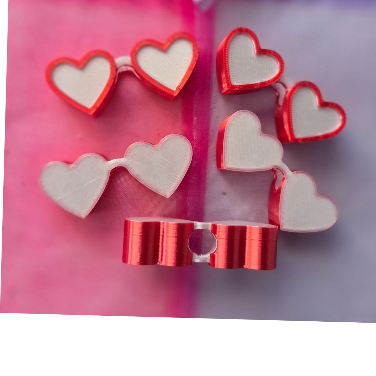 Dual Heart Valentines 3D Straw topper