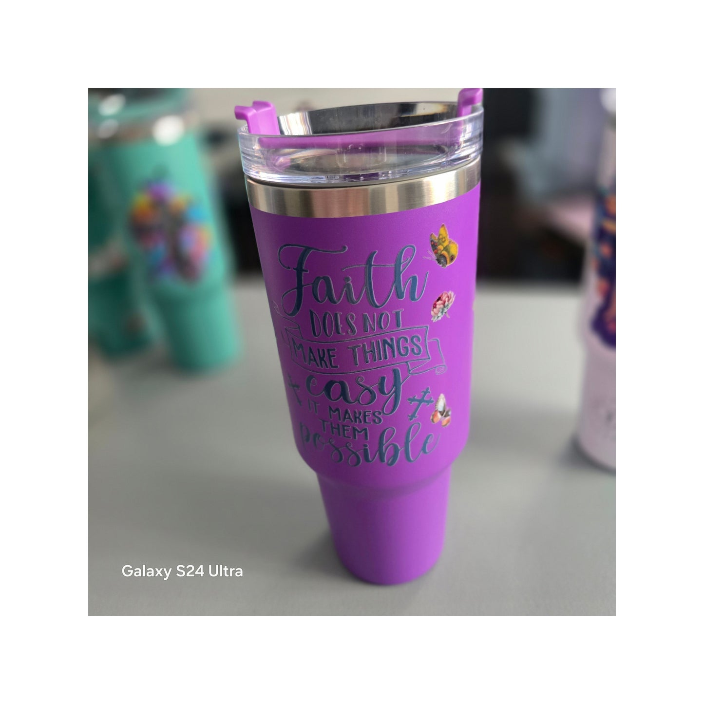 40 oz Tumbler with Inspirational UV Decal Quotes — Includes Straw