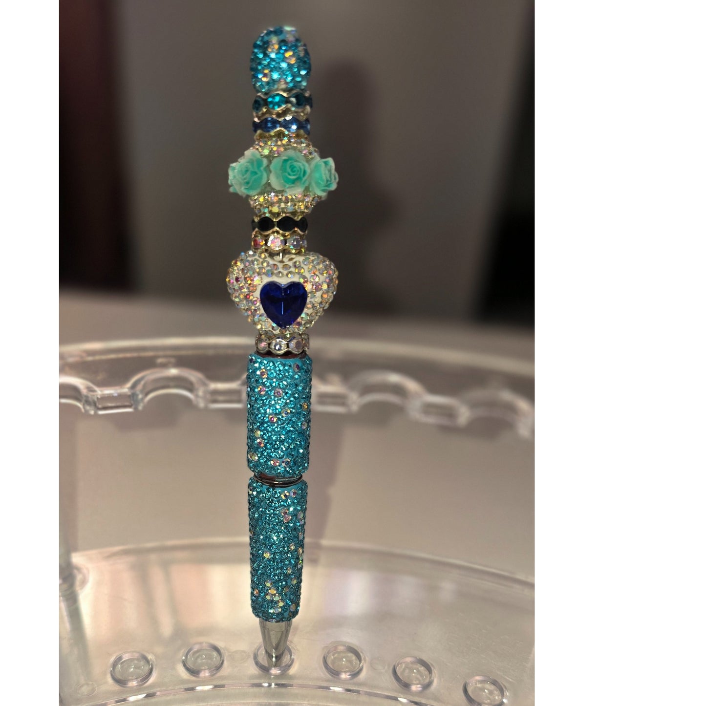 #113 Light Blue Heart Blinged Rhinestone Pen
