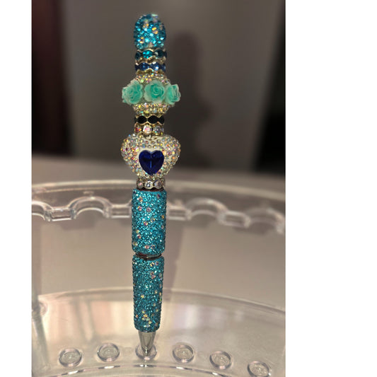 #113 Light Blue Heart Blinged Rhinestone Pen