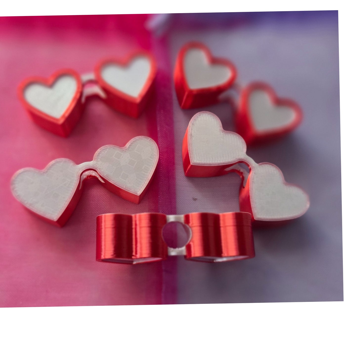 Dual Heart Valentines 3D Straw topper