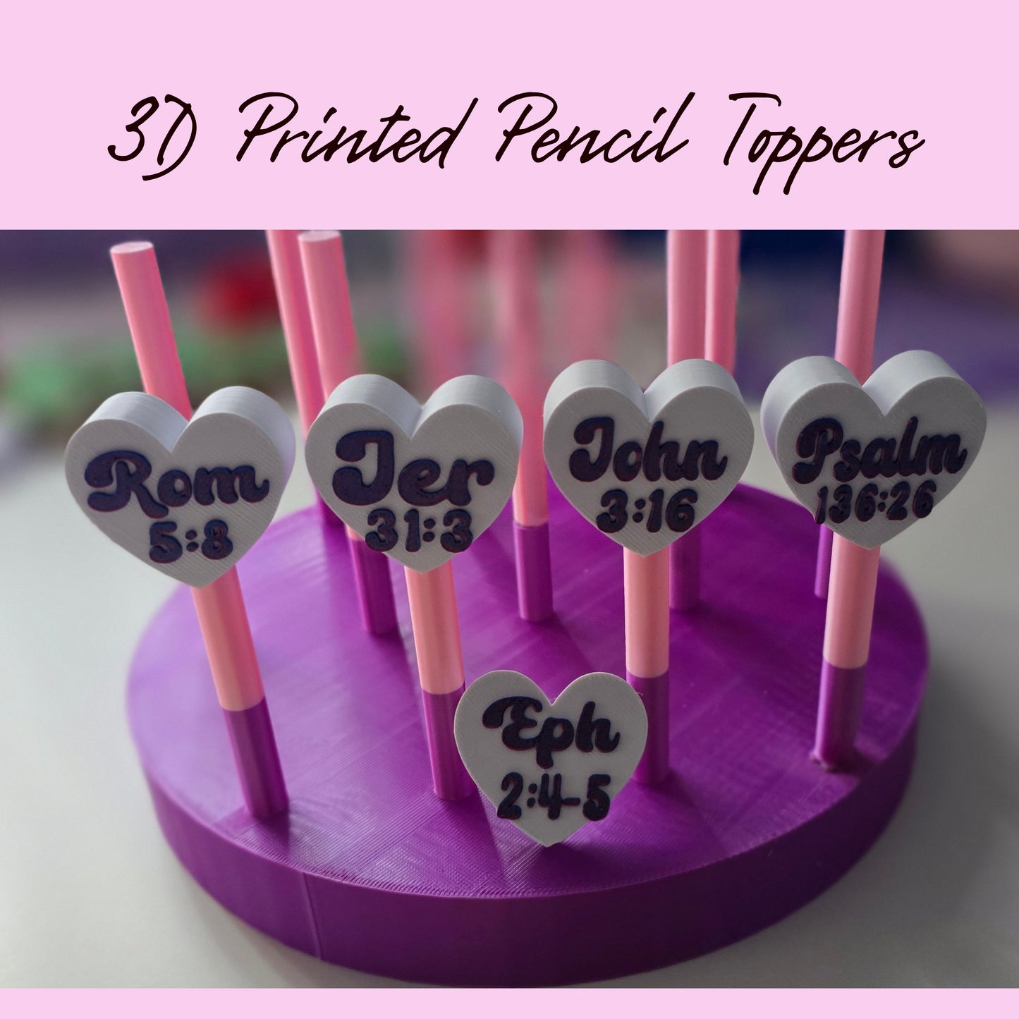 Bible Versus 3D Heart Pencil Toppers