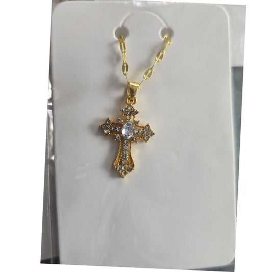 Bling Cross Jewelry — 10K Gold Plated (Chain or Earrings)