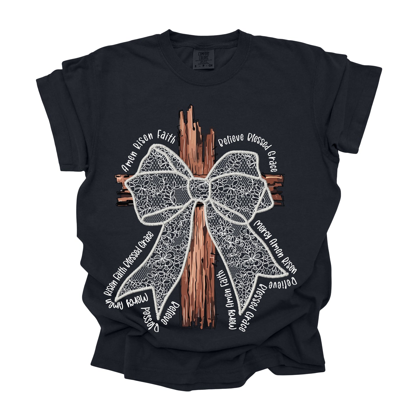 #325 Cross Lace Bow white or black lace   DTF Transfer