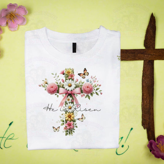 He has Risen Flower Cross  DTF Transfer