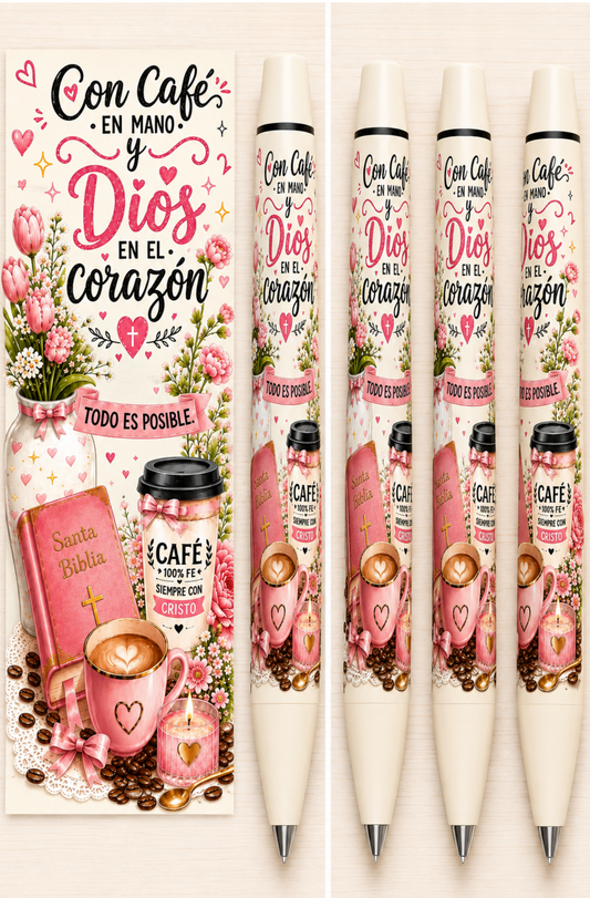 CON CAFE EN MANO Y DIOS EN EL CORAZON      UV PEN WRAP