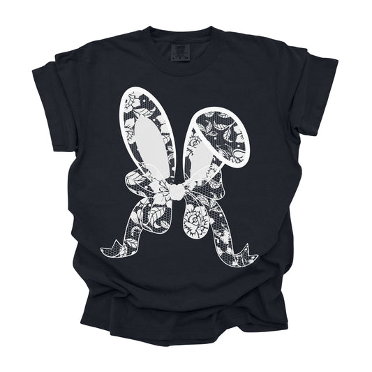 #330  white Lace-Bunny-Ears-With-Bow-    DTF Transfer