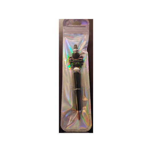 #48 Purple/Green Holographic Bow on black Beaded Pen